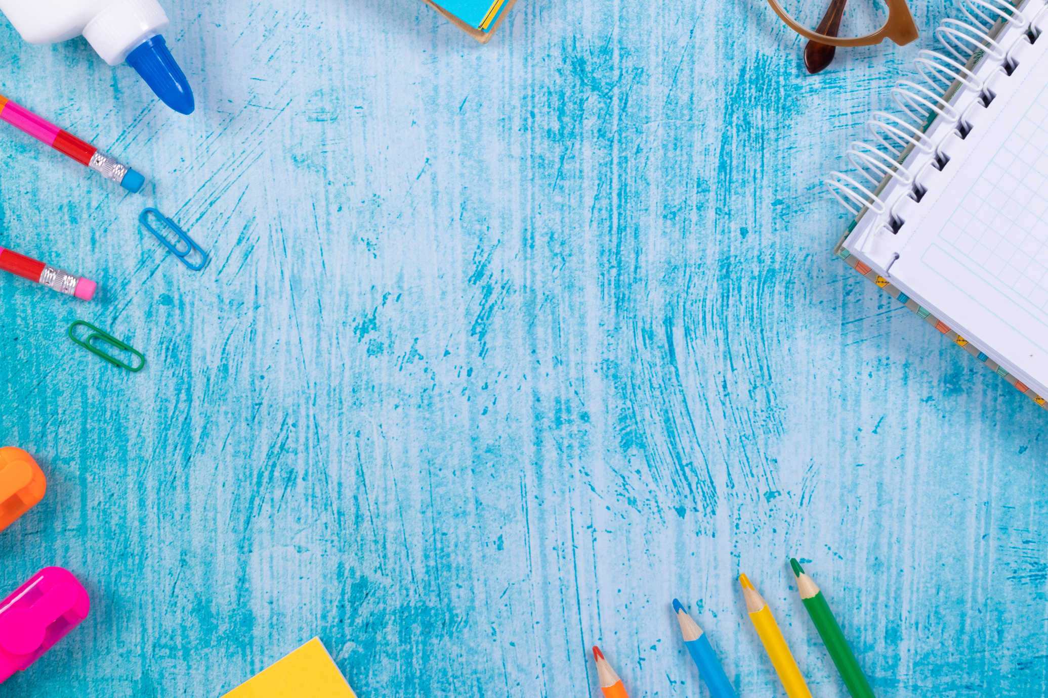 Back to School Background with Supplies and Paper Leaves, Copy-S